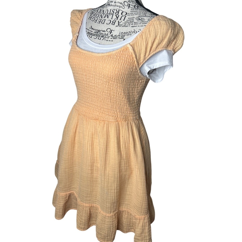 American Eagle Dress XS Peach Smocked Gauze Mini